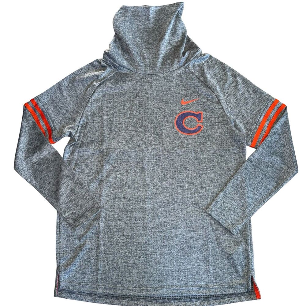 Clemson Tigers Nike Women's Sz Medium Gray Vault Sleeve Striped Funnel Neck ACC